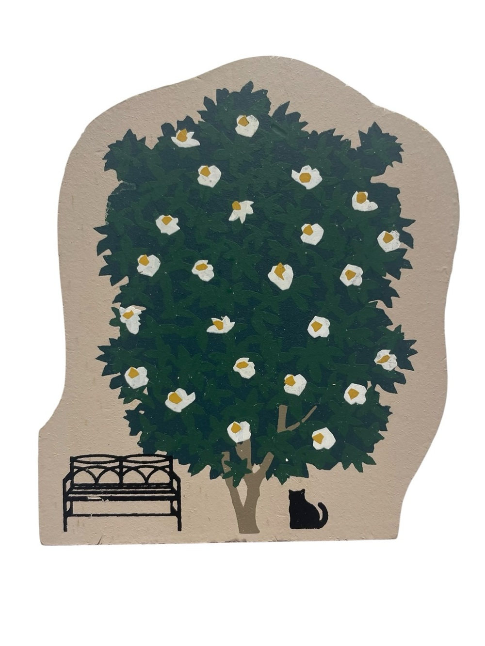 Cat’s Meow Village Magnolia Tree + Black Bench Williamsburg VA Wood Vintage ‘95
